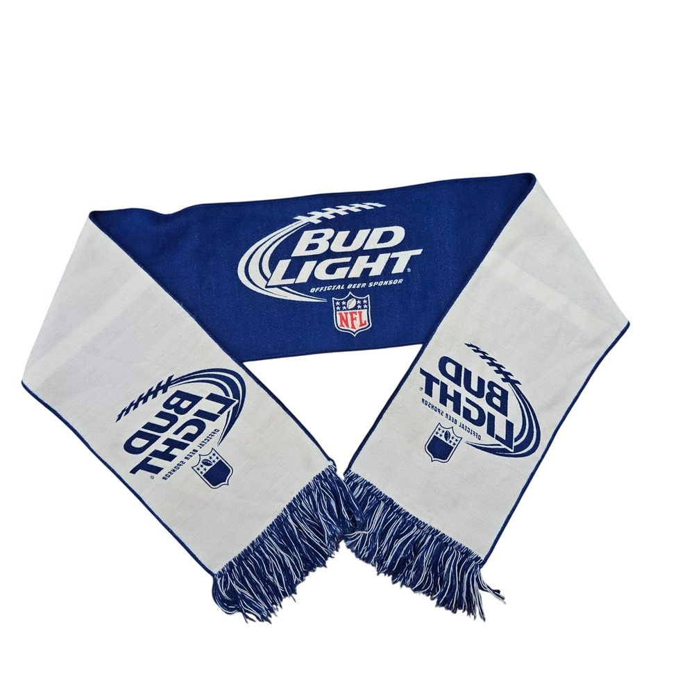Bud Light Scarf NFL Official Beer Sponsor Blue White Fringe Knit Sports Fan OS